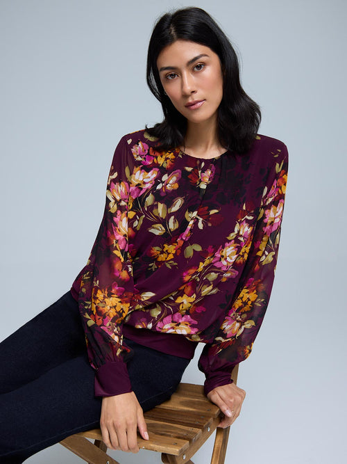 Floral Chiffon Popover Top
