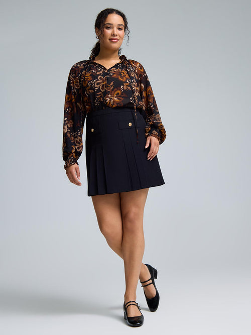 Floral Smocked Neck Chiffon Blouse