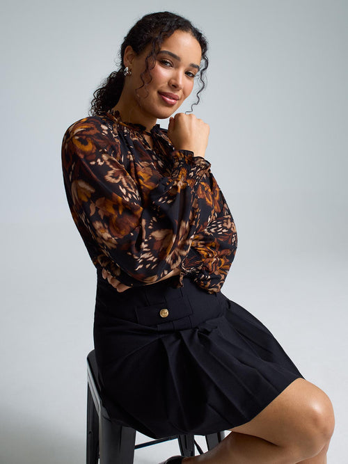 Floral Smocked Neck Chiffon Blouse