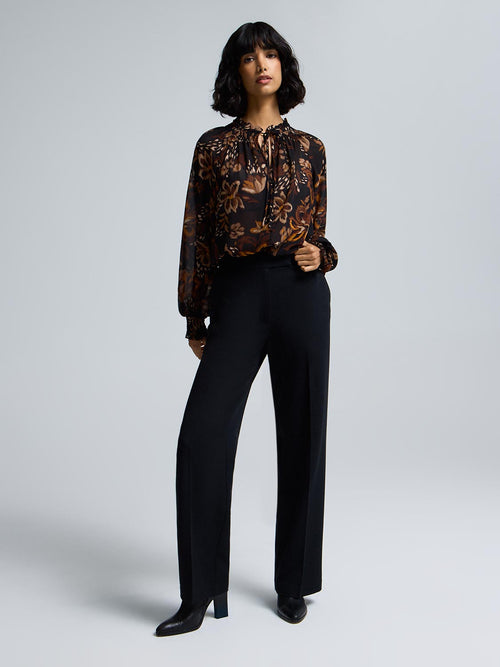 Floral Smocked Neck Chiffon Blouse