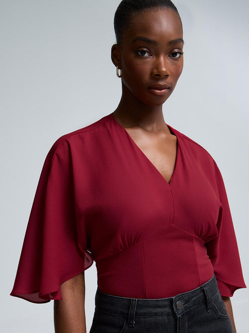 Embellished V-Neck Dolman Sleeve Chiffon Top