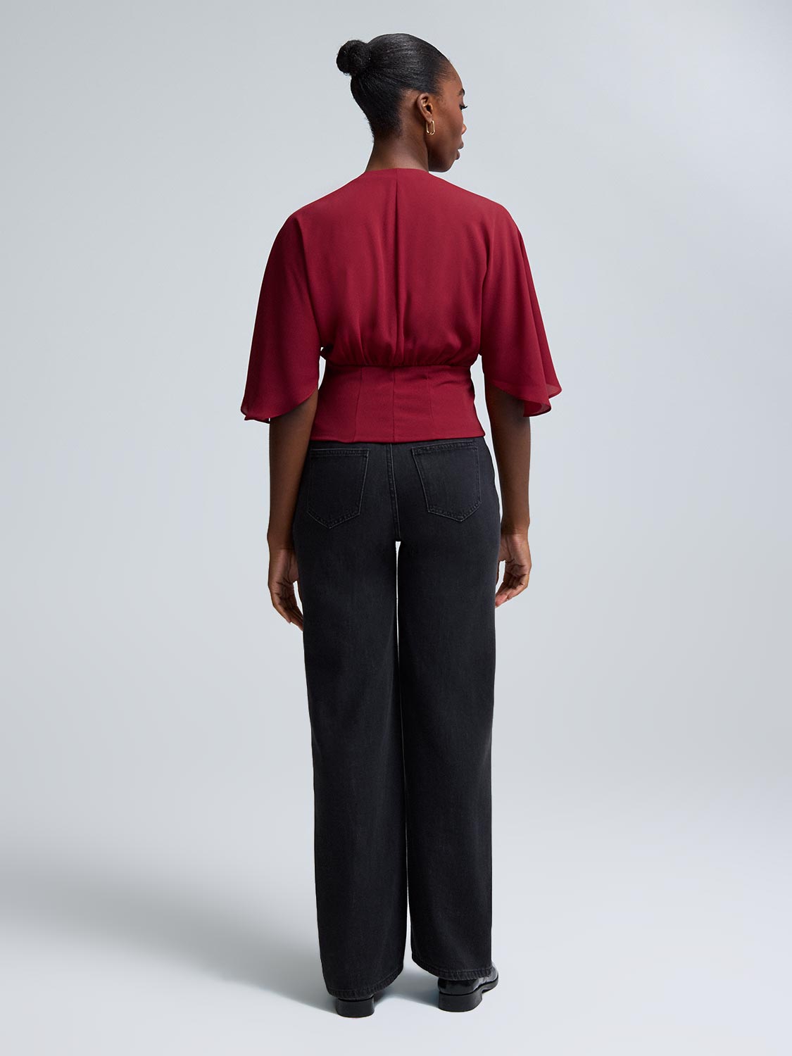 V-Neck Dolman Sleeve Chiffon Top – Suzy Shier