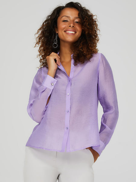 Sheer Button-Front Blouse