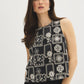 Black Embroidered Sleeveless Shell Top - Woman Wearing Detailed Cotton Top - Suzy Shier