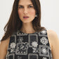 Black Embroidered Sleeveless Shell Top - Woman Wearing Detailed Cotton Top - Suzy Shier