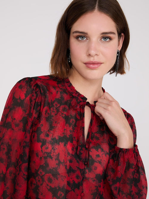 Shimmer Floral Print Peplum Blouse