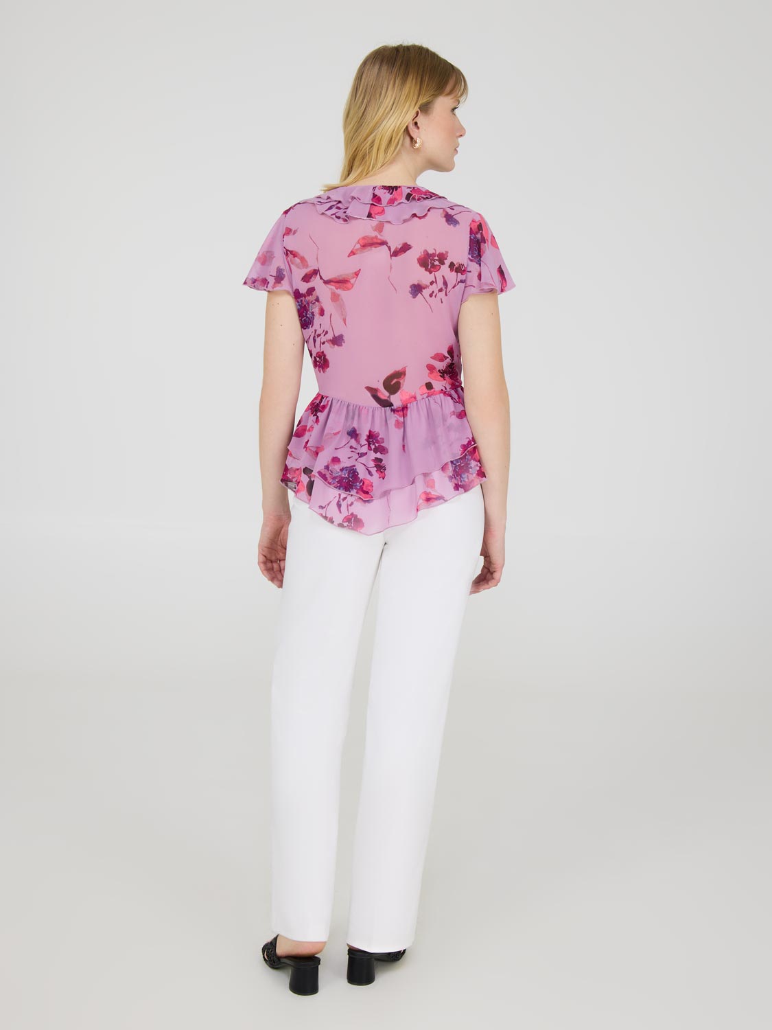 Floral Flutter Sleeve Tie-Front Blouse – Suzy Shier
