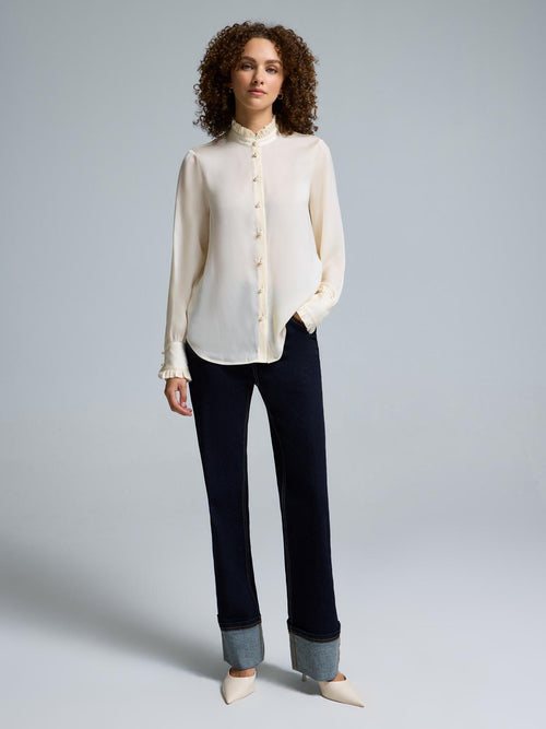 Pie Crust Collar Satin Blouse