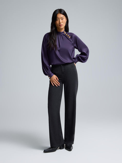 Satin-Like Mock Neck Blouse