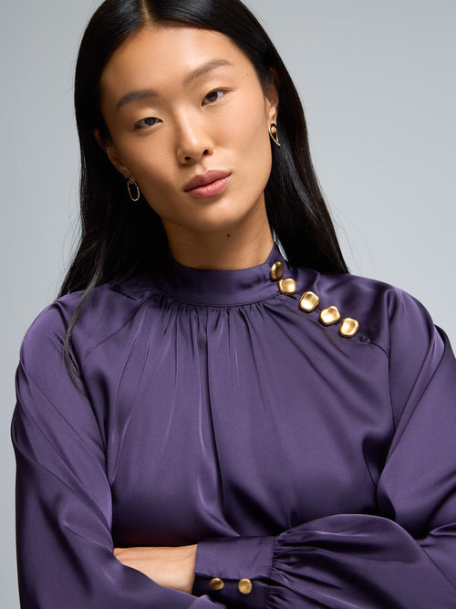 Satin-Like Mock Neck Blouse
