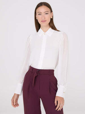 Blouse boutonnée devant en chiffon à manches volumineuses Pearl