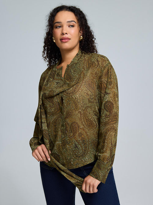 Paisley Print Chiffon Blouse With Scarf