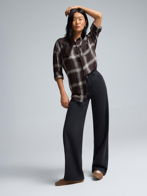 Plaid Button-Front Blouse
