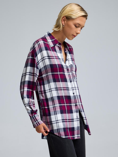 Plaid Button-Front Blouse