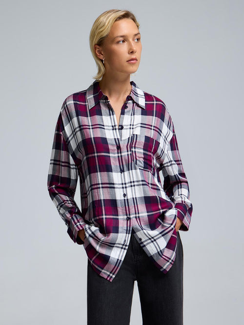 Plaid Button-Front Blouse