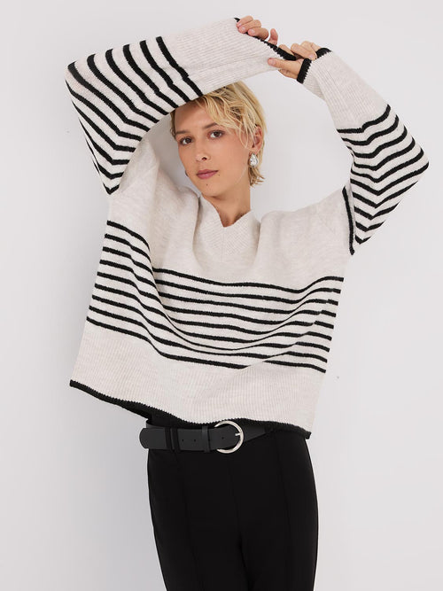 Striped V-Neck Loose Sweater