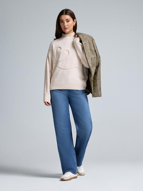 Braided Heart Mock Neck Sweater