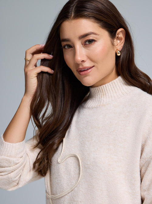 Braided Heart Mock Neck Sweater