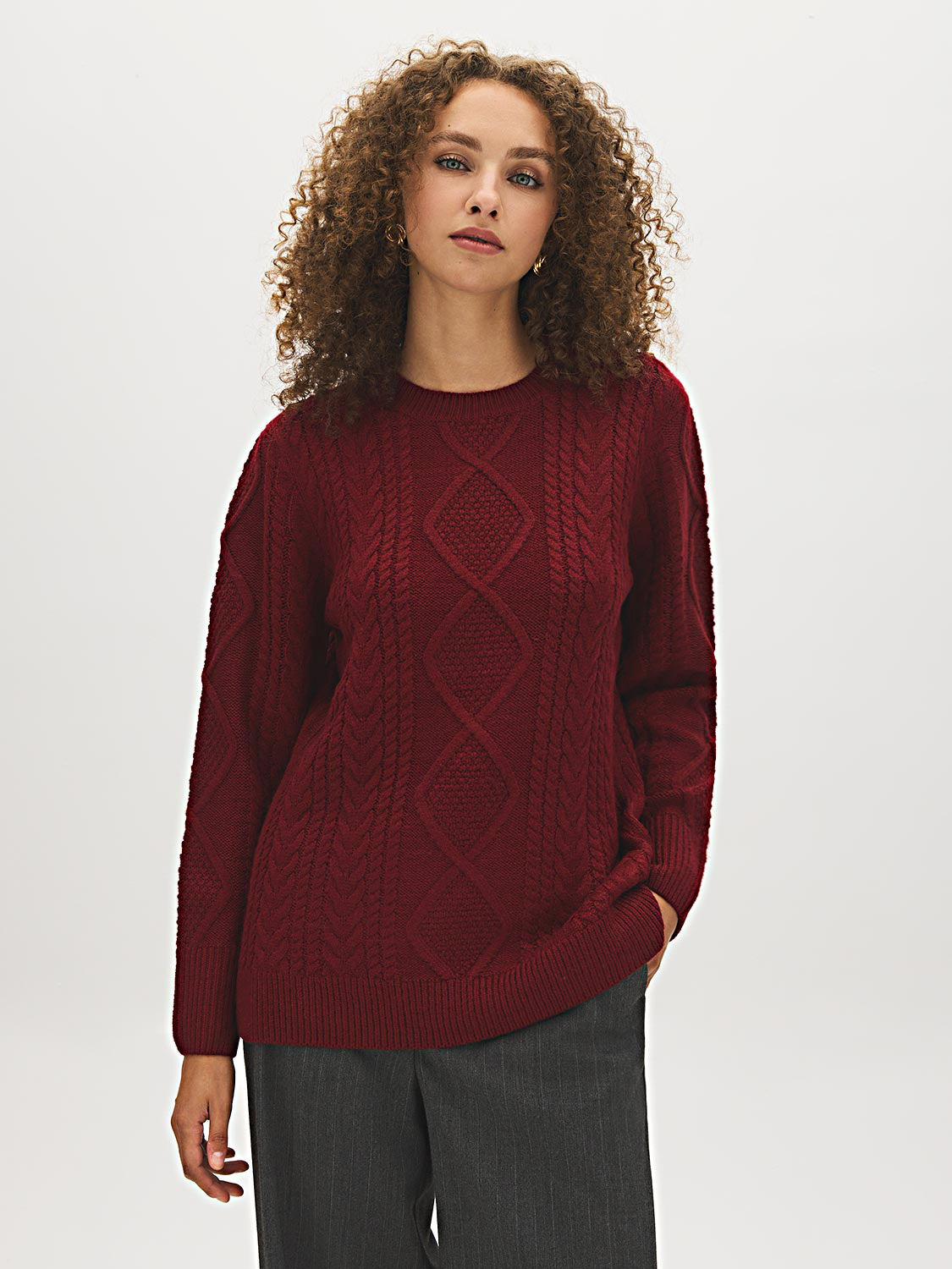Cable Knit Sweater with Side Slits
