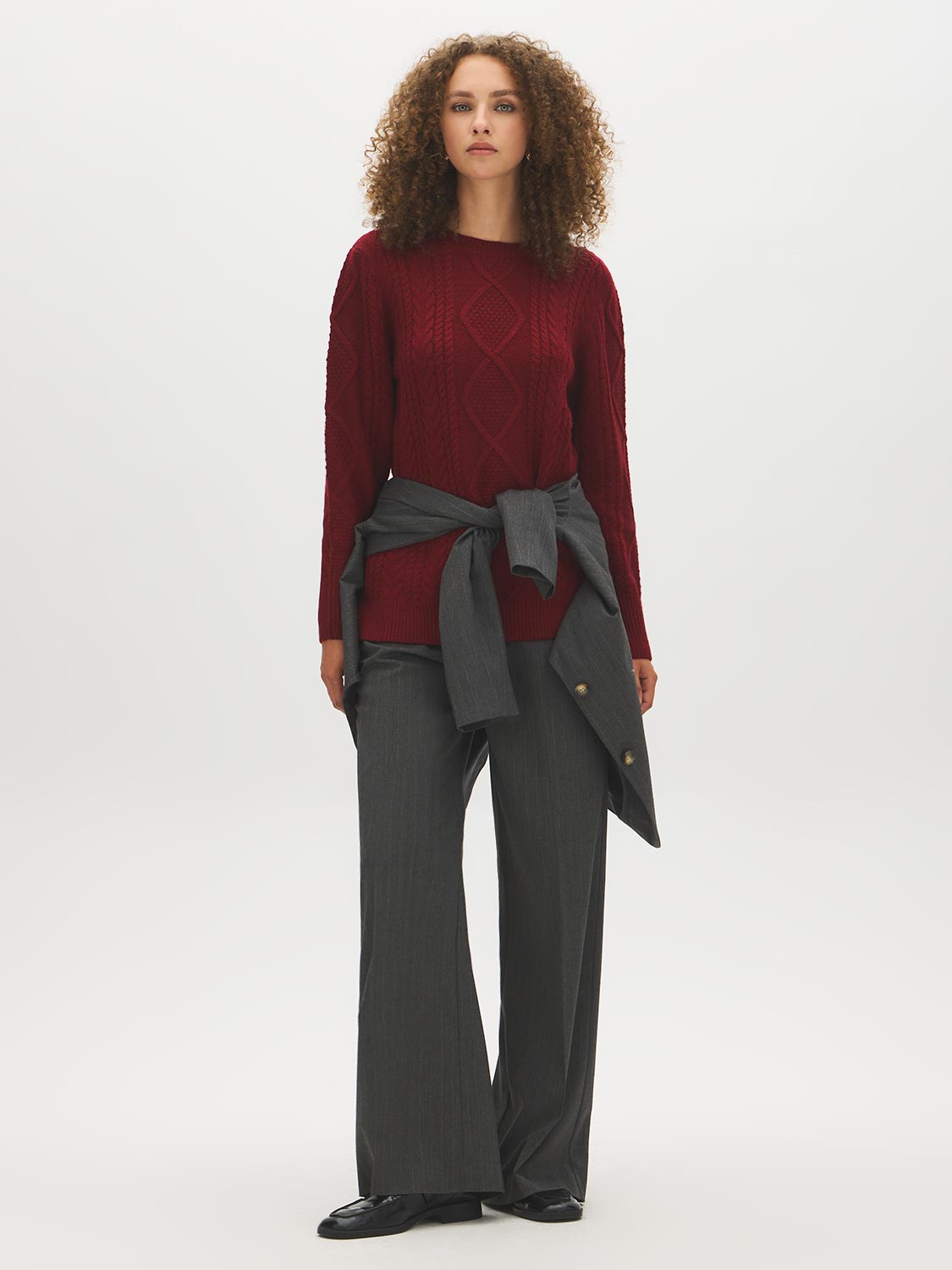 Cable Knit Sweater with Side Slits
