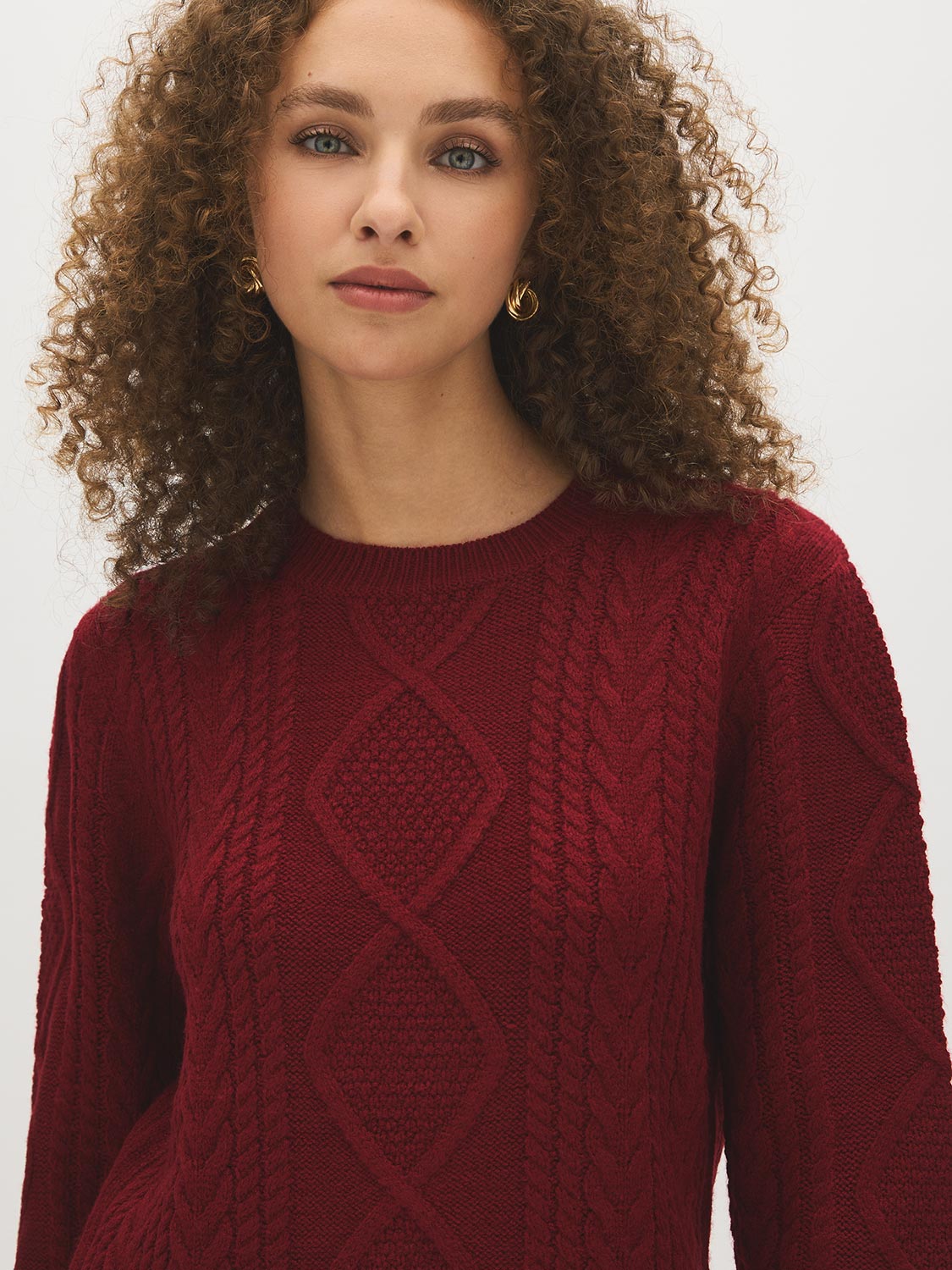 Cable Knit Sweater with Side Slits