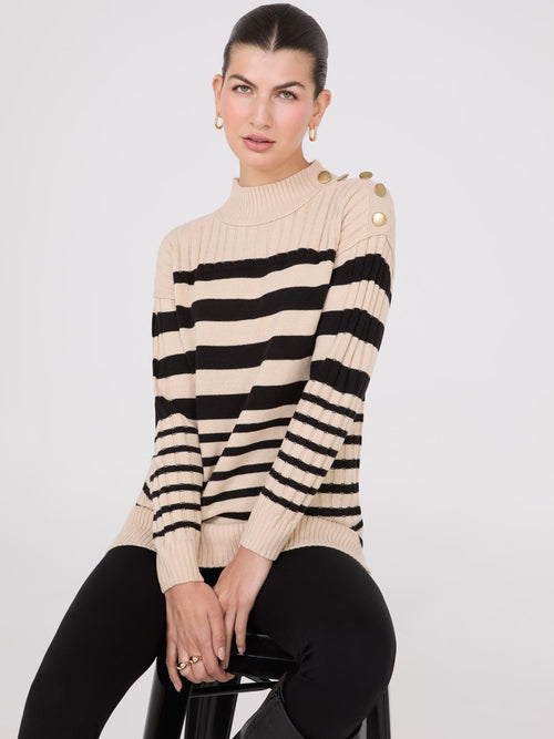 Striped Tunic Sweater With Button Details