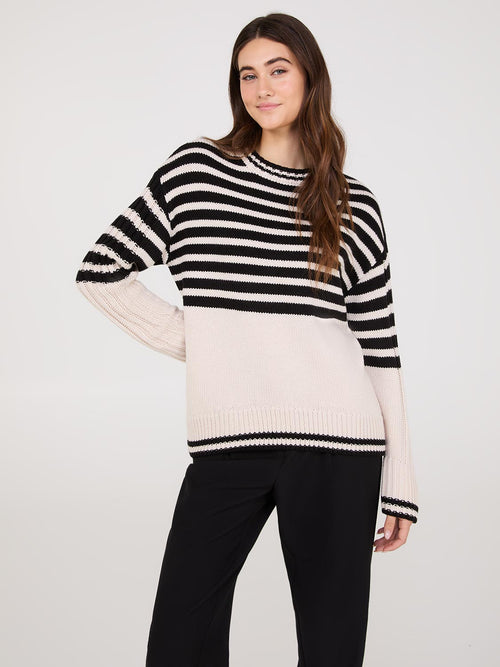 Striped Crew Neck High-Low Sweater