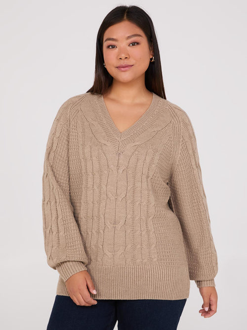 Cable Knit V-Neck Sweater