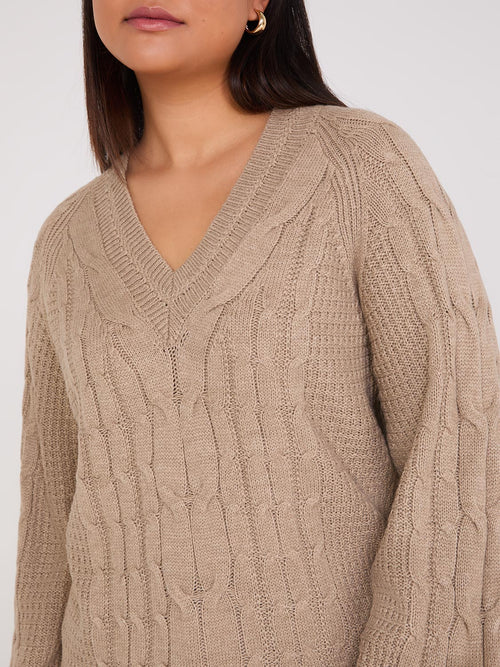 Cable Knit V-Neck Sweater