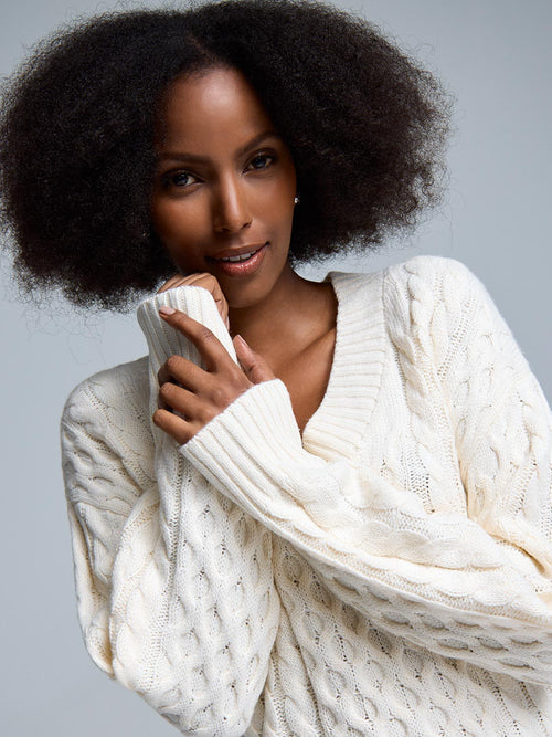 V-Neck Cable Knit Sweater