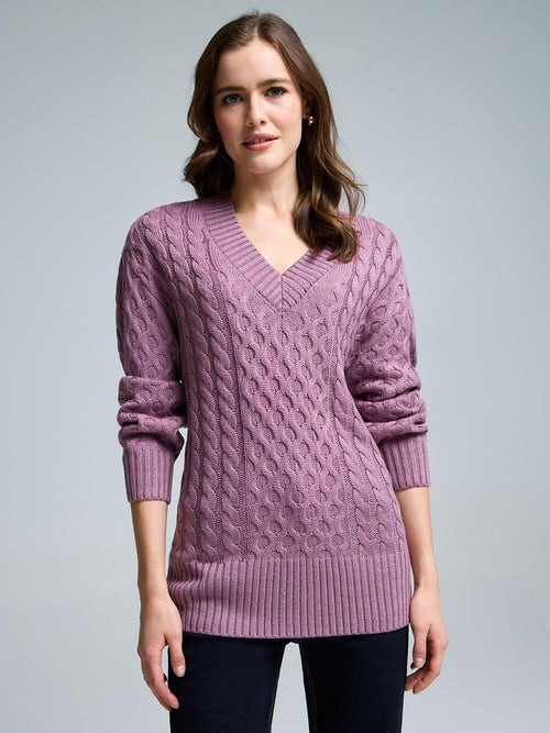 V-Neck Cable Knit Sweater