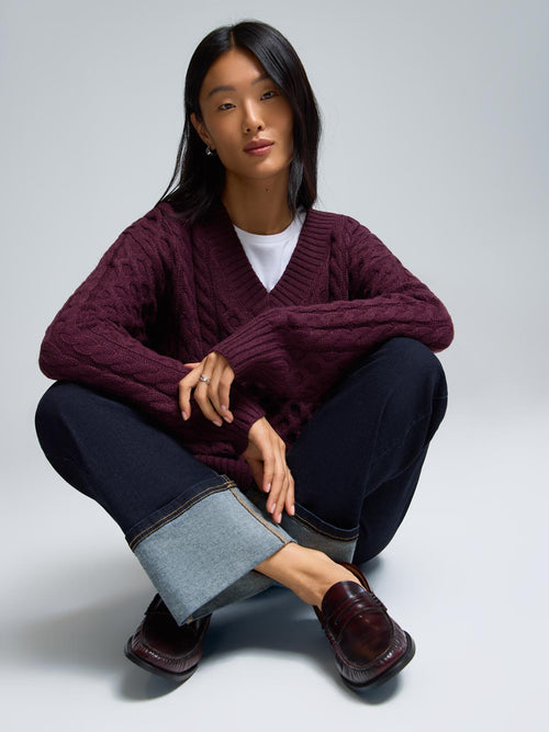 V-Neck Cable Knit Sweater