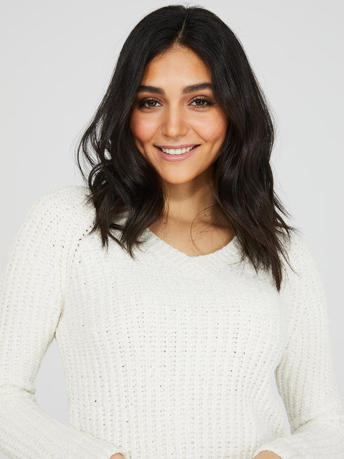 V-Neck Metallic Chenille Sweater