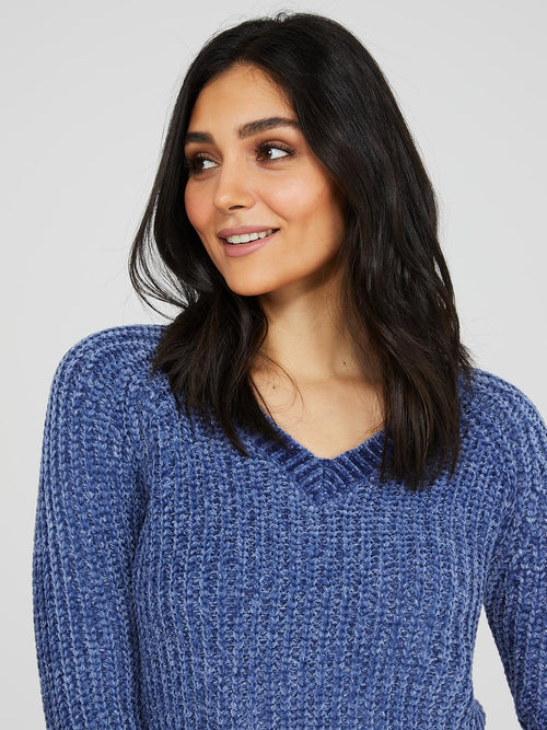 V-Neck Metallic Chenille Sweater