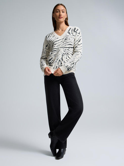 Marble Pattern V-Neck Sweater