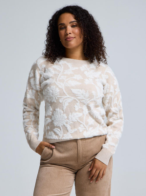 Floral Jacquard Fuzzy Sweater