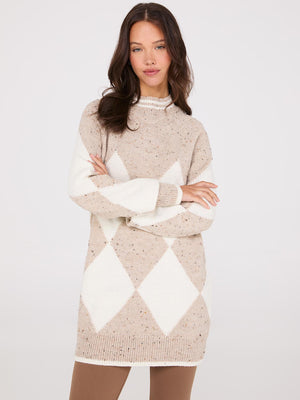 Argyle Mock Neck Sweater Sand