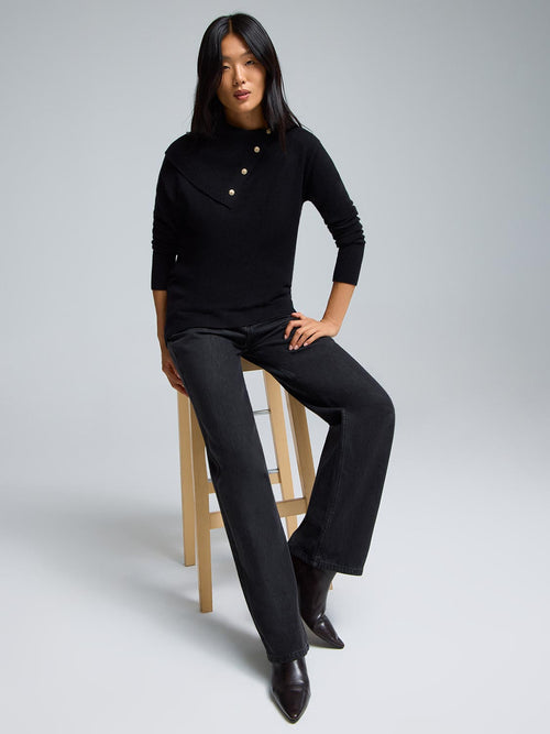 Split Neck Sweater With Button Details
