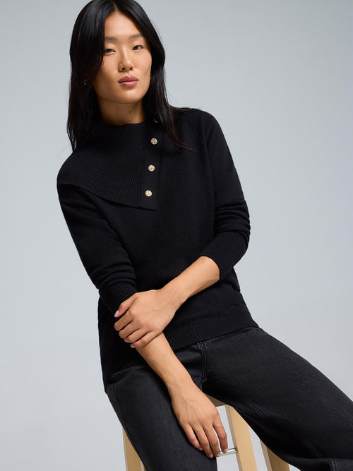 Split Neck Sweater With Button Details