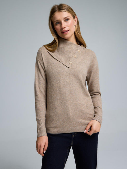 Split Neck Sweater With Button Details