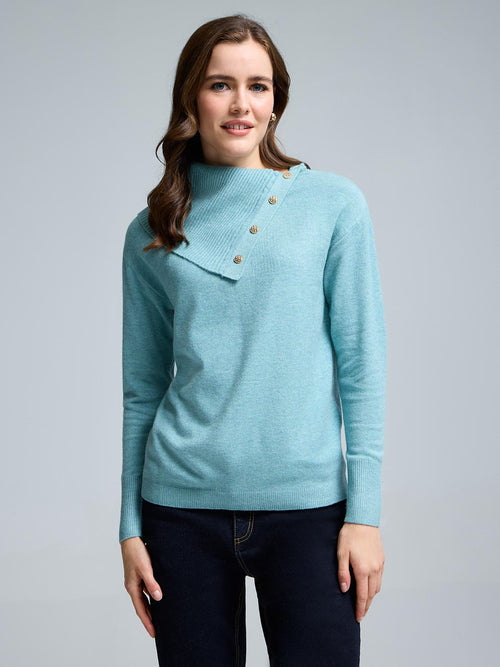 Split Neck Sweater With Button Details