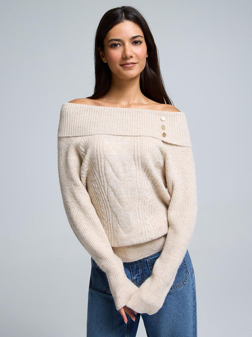 Button Detail Off-The-Shoulder Sweater