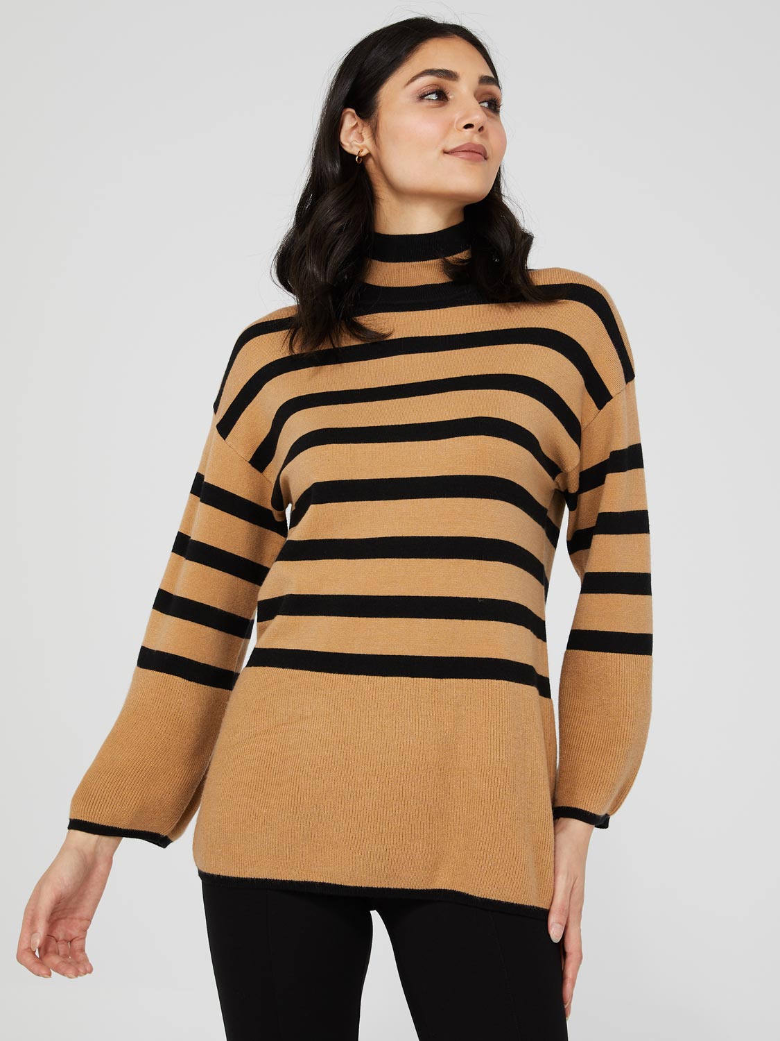 Cable Knit Turtleneck Drop Shoulder Sweater