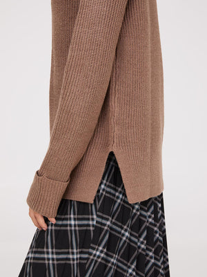 Mock Neck Shaker Stitch Sweater Brown