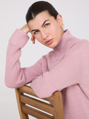 Mock Neck Shaker Stitch Sweater Pink Dust