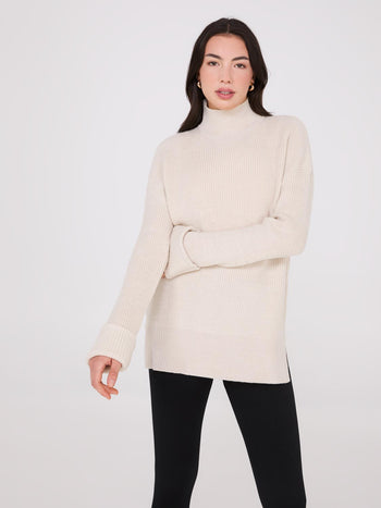 Mock Neck Shaker Stitch Sweater Pearl