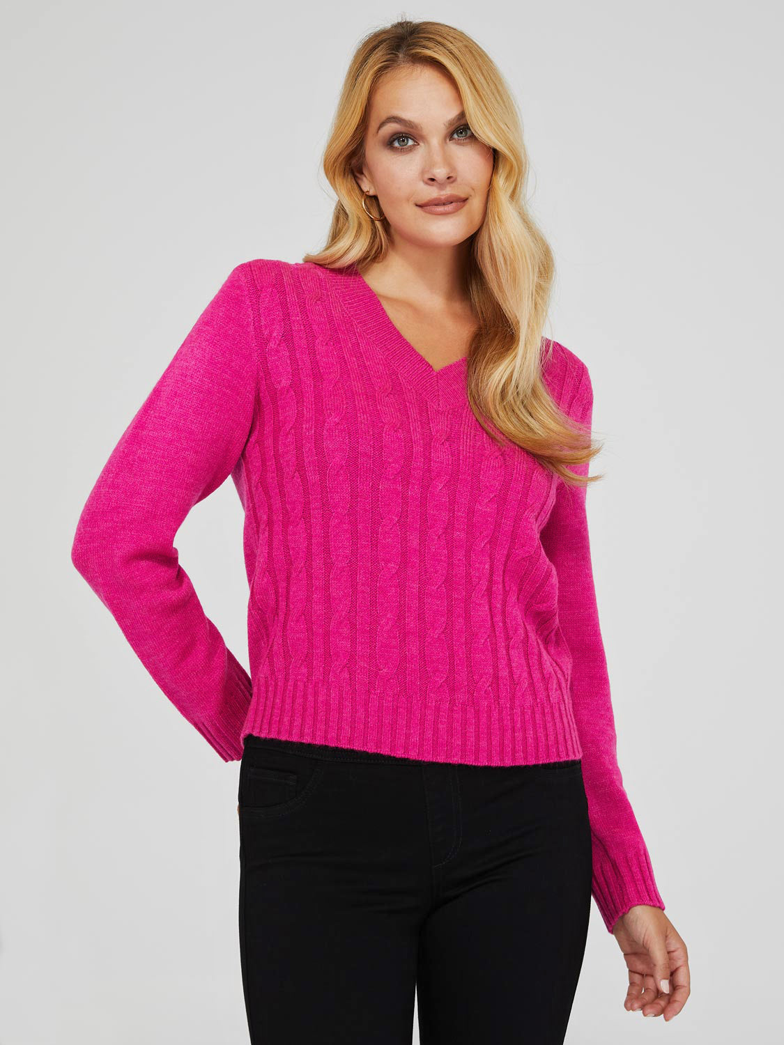 Button-Front Crew Neck Cardigan With Ribbed Details