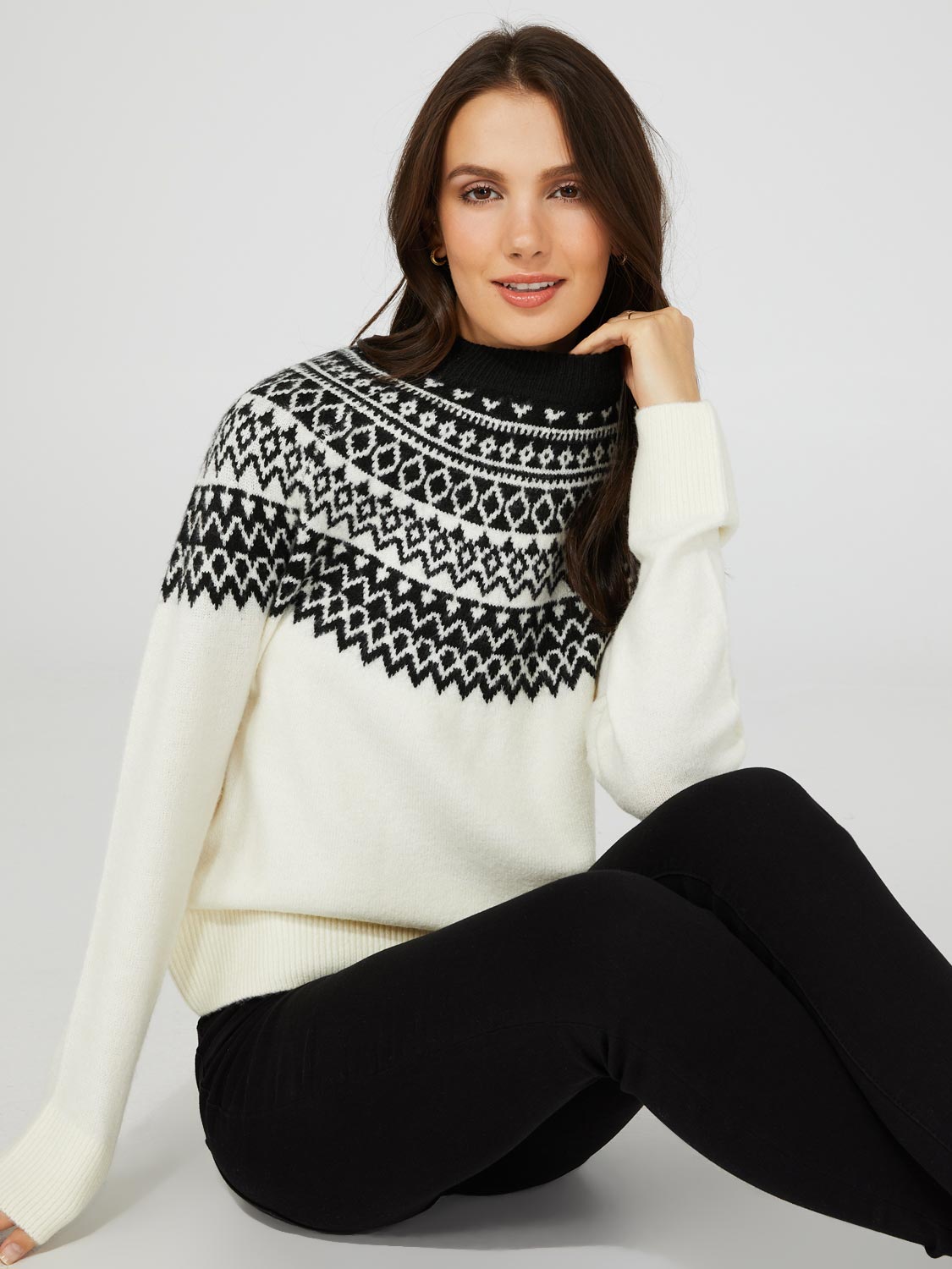 Fair Isle Pattern Long Sleeve Sweater – Suzy Shier