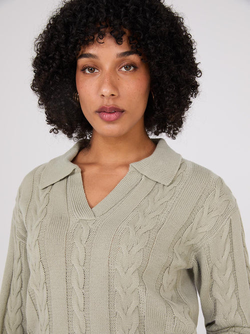 Multi-Cable Johnny Collar Sweater