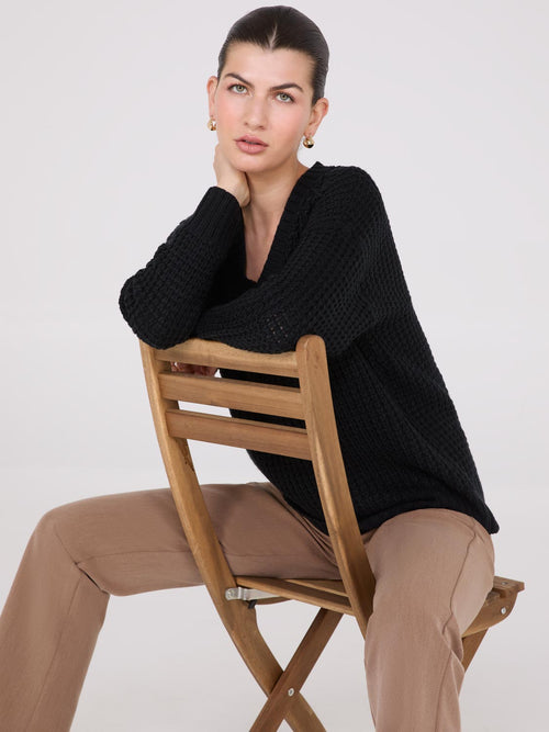 V-Neck Honeycomb Stitch Sweater